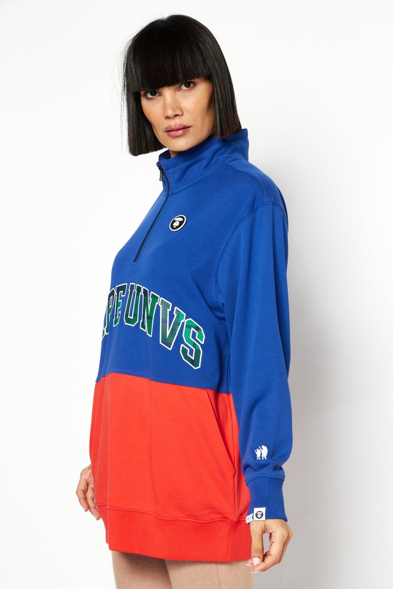 Aape By A Bathing Ape سويت شيرت نسائي بأكمام طويلة وطباعة جرافيك برقبة مزيفة، أزرق - Image 2